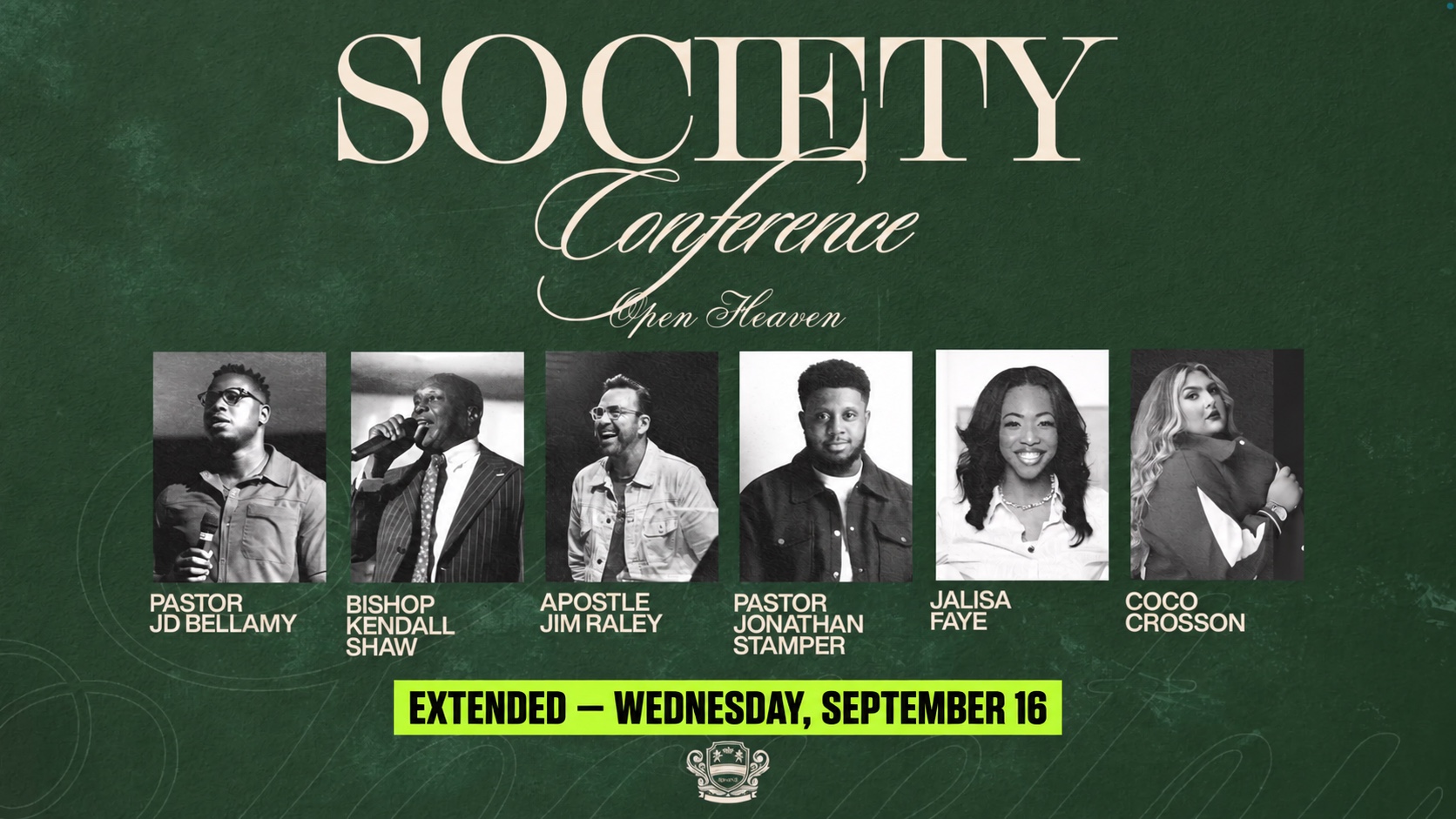 Society Conference confirmed speaker and worship lineup, extended through Wednesday, September 16